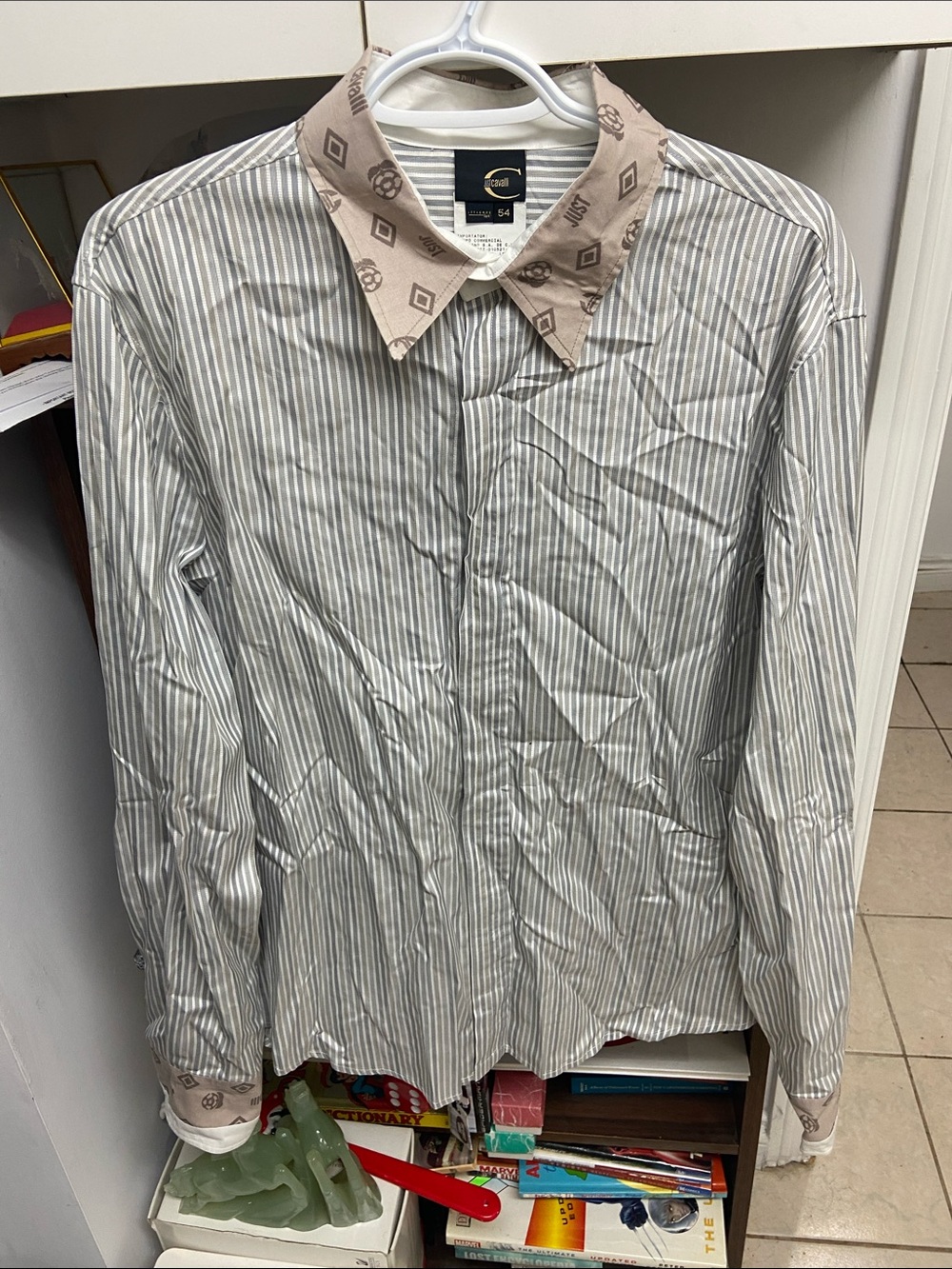 Vintage Just Cavalli Beige Patterned Collar Striped Dress Shirt